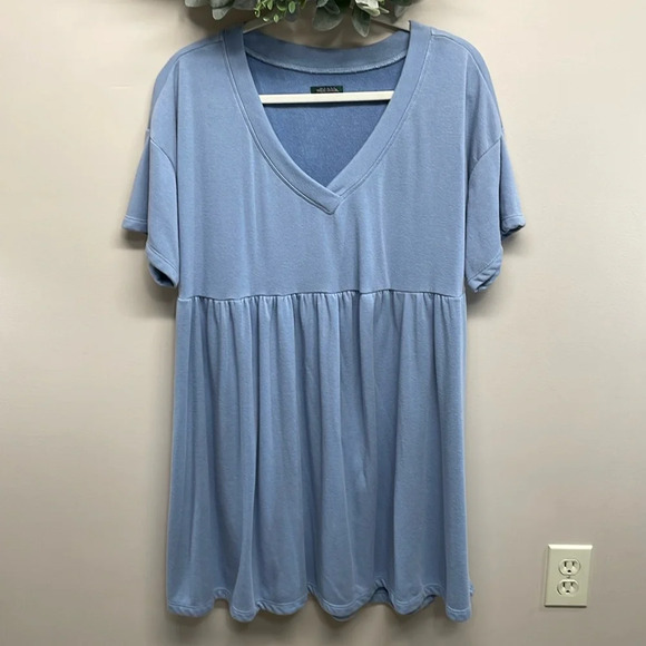 Wild Fable Short Sleeve V-Neck Babydoll Shirt Dress Blue XL - Picture 1 of 15